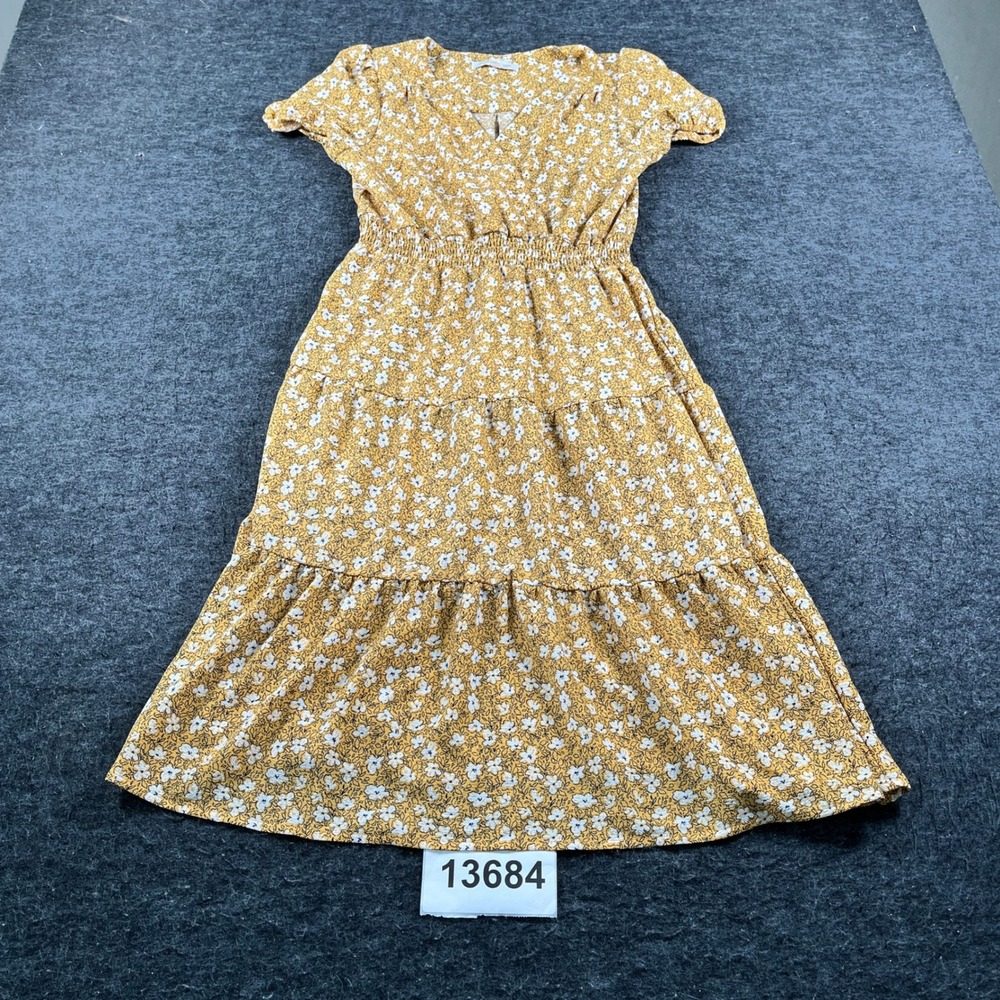 Monteau Los Angeles Midi Dress Womens Medium Yellow Floral Tiered Formal Party - Picture 3 of 6